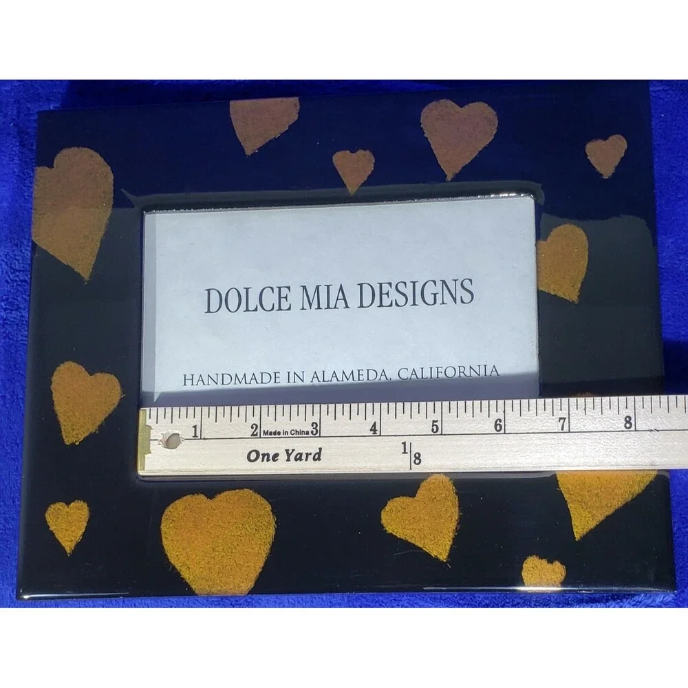 Dolce Mia Designs Picture Frame Handmade ~ Black w/Gold Hearts
